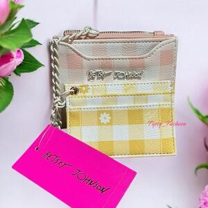 Betsey Johnson 2 Piece Bifold Gingham Checkered Pastel Wallet Card Holder